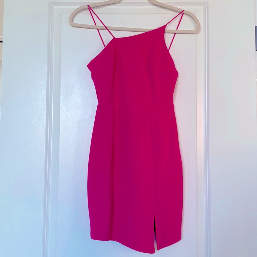 Hot Pink Asymmetrical Bodycon Mini Dress